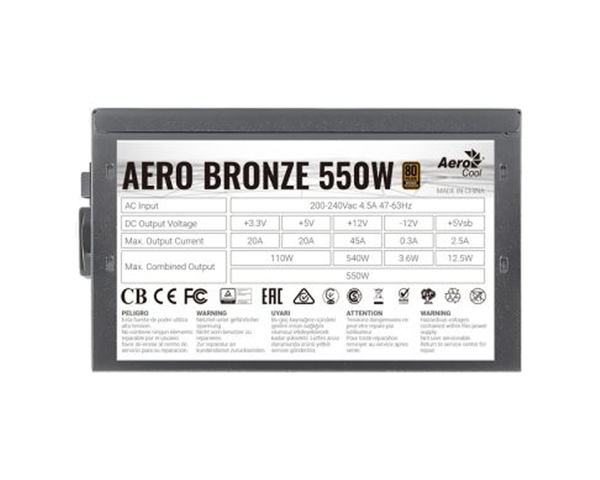 AeroCool AERO 550W Fuente de Alimentación 80+ Bronze