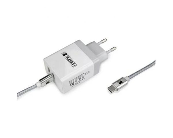 Subblim Cargador de Pared USB 2.4A + Cable USB-C Blanco