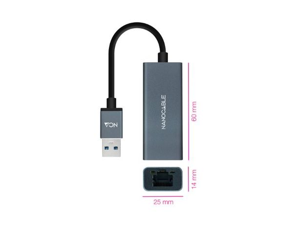 Nanocable Adaptador USB3.0 a Ethernet Gigabit Aluminio