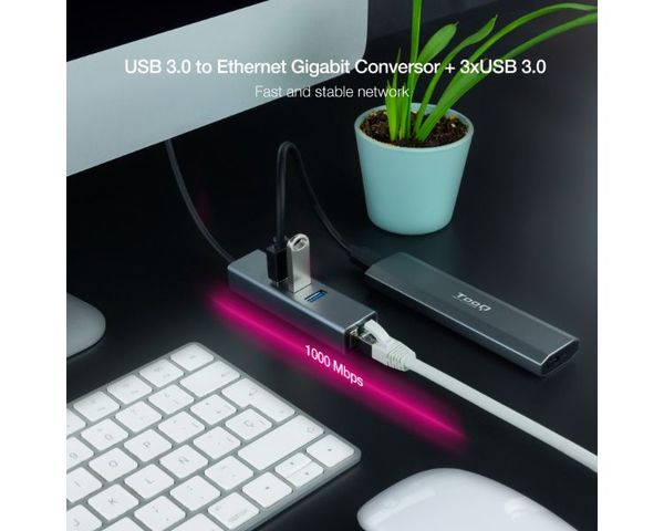 Nanocable Hub USB 3.0 a Ethernet Gigabit + 3x USB 3.0 Aluminio