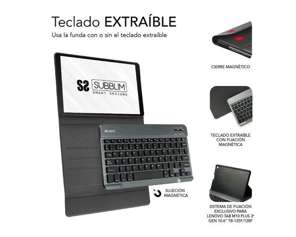 Subblim Funda con Teclado para Tablet Lenovo M10 Plus 3A 10.6" TB-125F/128F (2ª Gen)  Negro