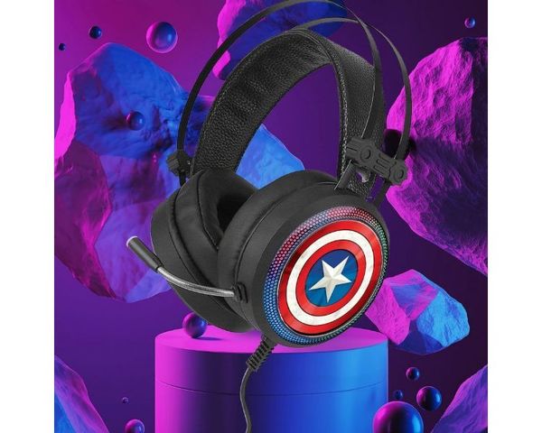 Auricular Gaming con Micrófono Luz RGB  Capitán América Negro