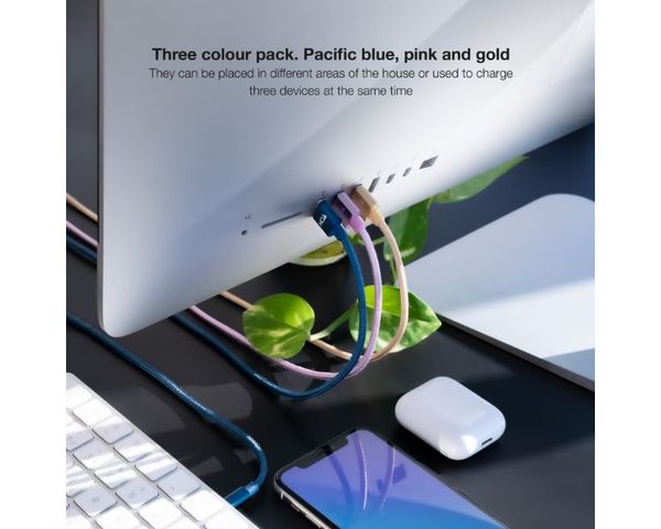 Nanocable Pack de 3 Cables Lightning a USB 2.0 1m Rosa/Dorado/Azul