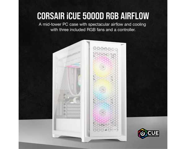 Corsair 5000D Torre ATX RGB Airflow TG Cristal Templado Blanco