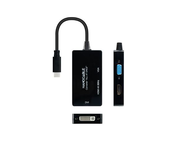 Nanocable Conversor USB-C a HDMI/DVI/VGA 20cm Negro