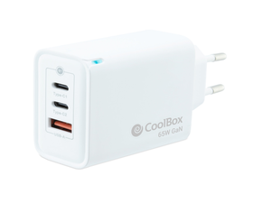 Coolbox COO-CUP-65CCA Cargador de Pared 2xUSB-C/PD + USB-A 65W GaN Blanco