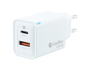 Coolbox COO-CUP-30CA Cargador de Pared USB-C+ USB-A 30W GaN Blanco