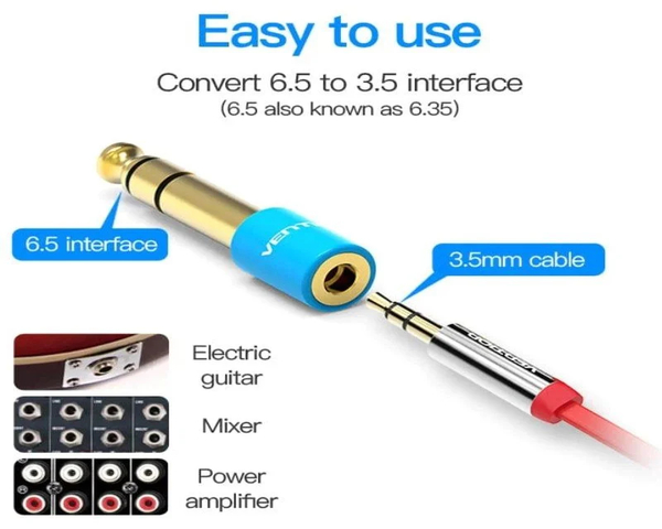 Vention VAB-S01-L Adaptador Audio Jack 6.5 Macho Jack 3.5 Hembra Azul