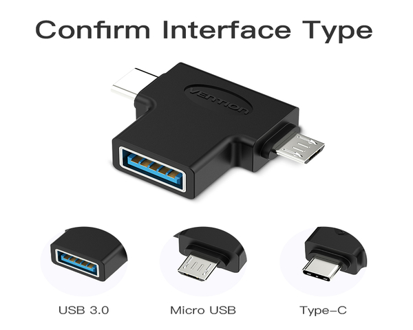 Vention CDIB0 Adaptador 3.0 USB-C Macho Adaptador Tipo-C/ MicroUSB Negro