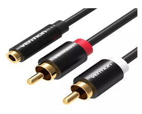 Vention VAB-R01-B100 Cable Audio Estéreo Jack 3.5 Hembra y 2x RCA Macho 1m Negro