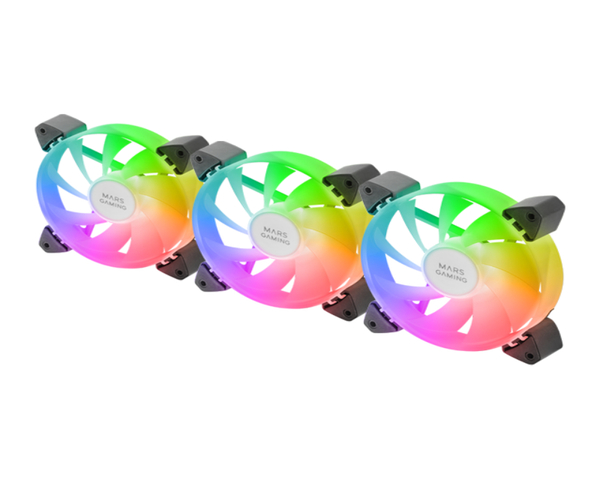 Mars Gaming MF-3A Kit 3x Ventiladores FDB 120mm ARGB Rainbow 360º sin Marco Doble Conector Negro