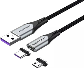 Vention Cable USB-A Magnético con Adaptador MicroUSB Macho/ USB-C Macho 50CM Gris