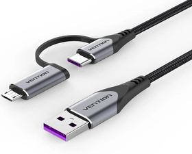 Vention Cable USB 2.0 Macho a USB-C Macho / MicroUSB Macho 1M Negro