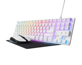 Trust GXT 794W Kit Gaming 3 en 1 Teclado Compacto, Ratón Inalámbrico y Alfombrilla Blanco