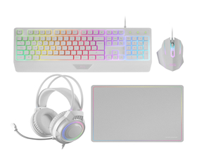 Mars Gaming MCP124 PRO Combo RGB 4en1 Teclado H-Mech Ratón Auriculares Alfombrilla Blanco