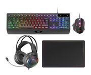 Mars Gaming MCP124 PRO Combo RGB 4en1 Teclado H-Mech Ratón Auriculares Alfombrilla Negro