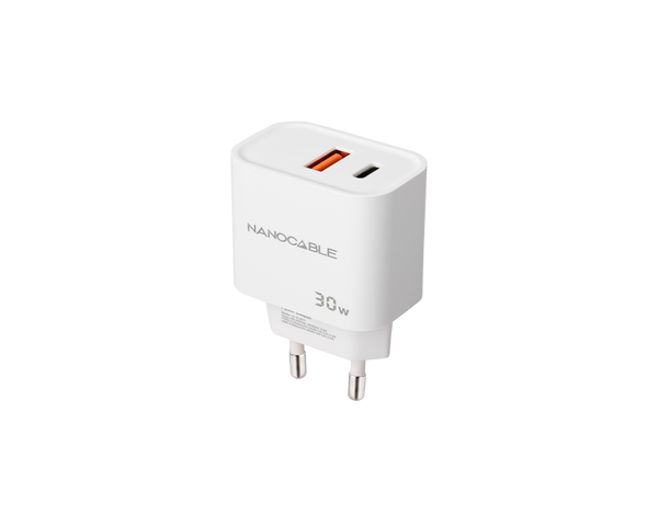 Nanocable Cargador USB-A y USB-C 30W Blanco