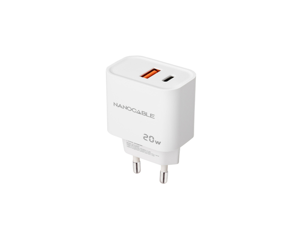 Nanocable Cargador Adaptador USB-A y USB-C 20W Blanco