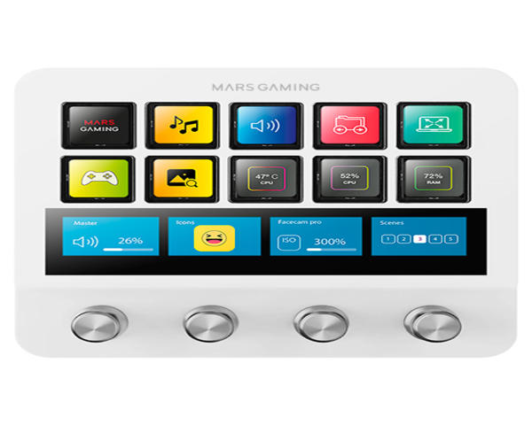 Mars Gaming Msd-pro Control Deck 10 Teclas Lcd 4 Diales Pantalla Táctil Extendida Animada Blanco